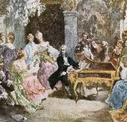 wolfgang amadeus mozart, a romantic impression depicting handel making music at the keyboard with his friends.